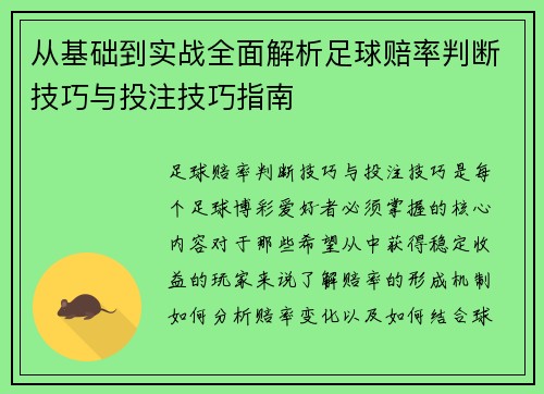 从基础到实战全面解析足球赔率判断技巧与投注技巧指南