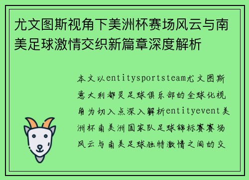 尤文图斯视角下美洲杯赛场风云与南美足球激情交织新篇章深度解析