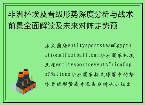 非洲杯埃及晋级形势深度分析与战术前景全面解读及未来对阵走势预